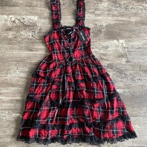 BNWT Hot Topic black and red plaid tartan cottagecore goth milkmaid dress